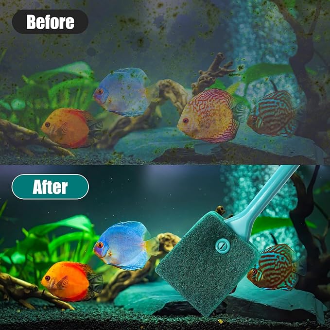 AQUANEAT Fish Tank Cleaning Tools, Aquarium Double Sided Sponge Brush, Algae Scraper Cleaner with Long Handle