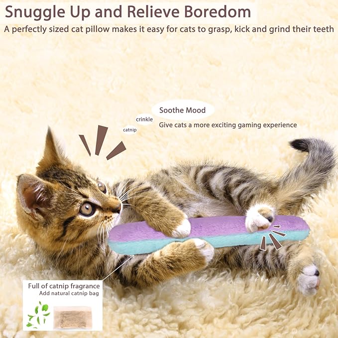 Retro Shaw Cat Toys Kicker Pillows 3Pcs, Crinkle Refillable Catnip Toys for Indoor Cats Kitten, Christmas Interactive Cat Nip Chew Kitty Kick Sticks 10.1 Inches
