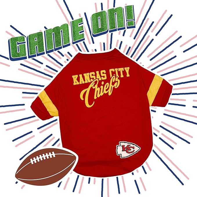 NFL Kansas City Chiefs Dog & Cat T-Shirt, Medium. Football Pet Shirt for NFL Fans. New Stripe Design, Durable & Cute Sports TEE