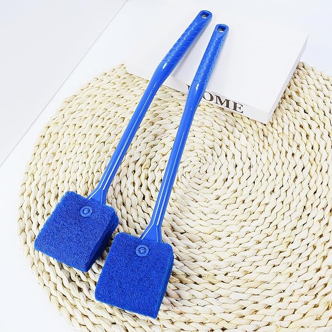 2PCS Fish Tank Cleaning Tools, Aquarium Double Sided Sponge Brush, Fish Tank Cleaner with Long Handle