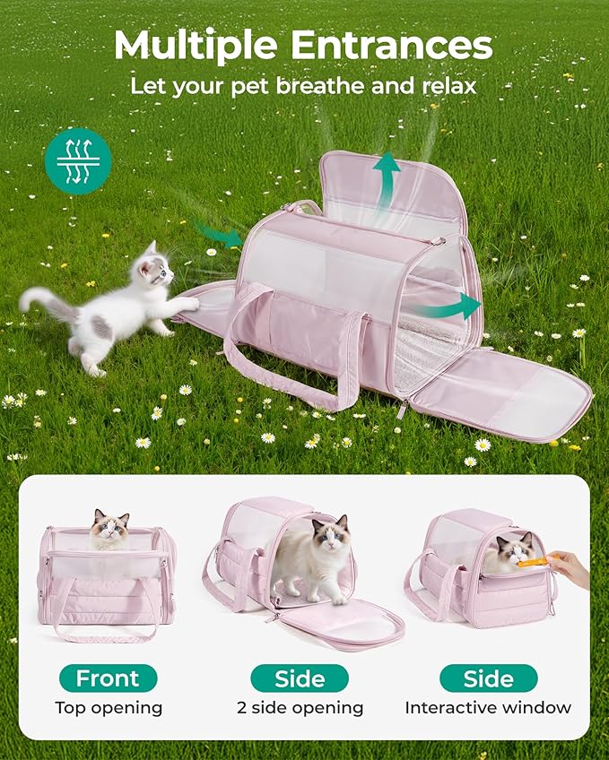 BAGSMART Cat Carrier: Soft-Sided Pet Carrier for Small Medium Cats Dogs Puppy Quilted Collapsible Puffy Travel Bag Up to 20 Lbs Grey