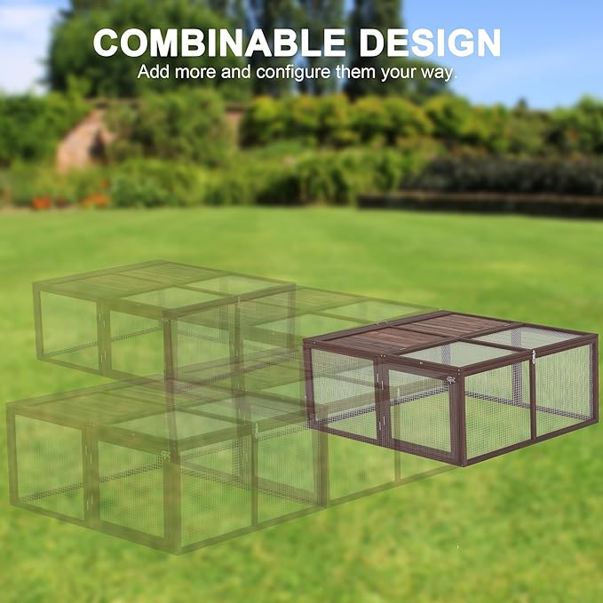 Portable Chicken Coop Run, Rabbit Hutch with Top & Side Opening Doors, Folding Wooden Rabbit Cage for Guinea Pigs, Bunny, Rabbit, Hedgehog, Small Animal Outdoor (Brown)