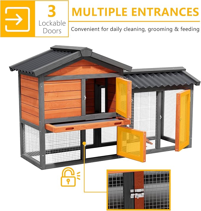 Chicken Coop Outdoor 2-Tier Hen House All Weather Cage Rabbit Hutch Pet Hideout with Ramp,Waterproof Roof and Pull-Out Tray for Small Medium Animals Expandable Design (Red)