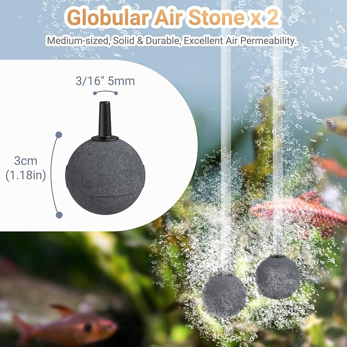 Aquarium Air Pump Accessories Kit with Standard Tubing, Air Stones, Check Valves, Suction Cups and Connectors.(20 Ft. Tubing/4 Air Stone)