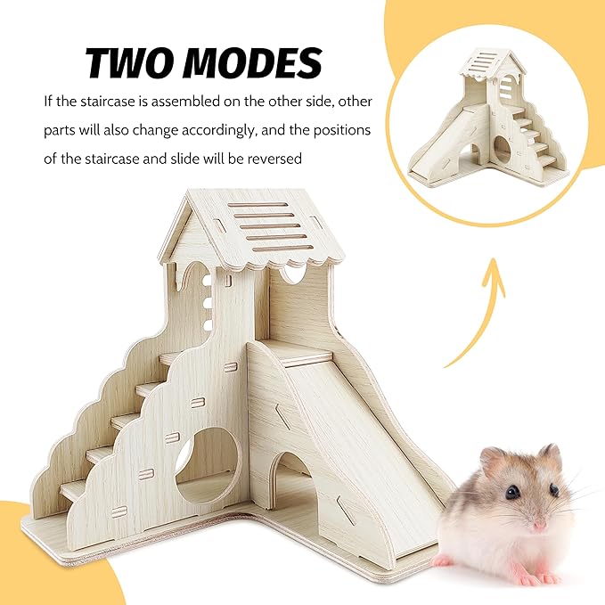 Hamster House - Double-Decker Hut With Slide, Cage Accessories, Small Animal Habitat Decor