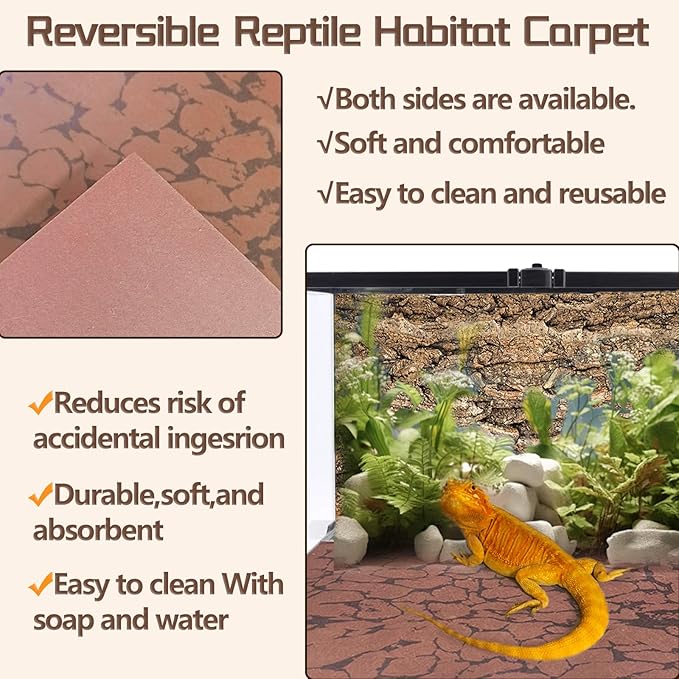 BNOSDM 2 PCS Reptile Carpet Mat Terrarium Liner Bedding Reptile Cage Mat Supplies for Tortoise Lizard Leopard Gecko Snake Chameleon 23.6’’ x 15.7’’