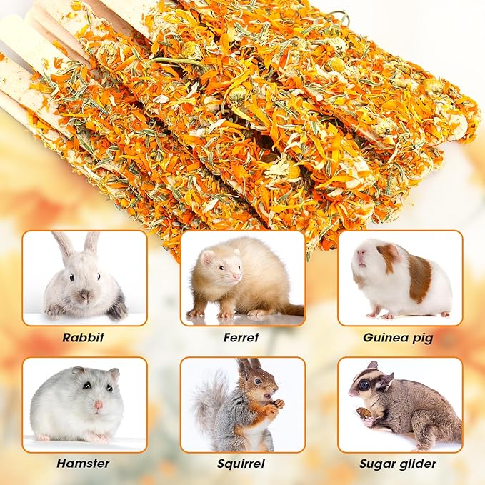 Abizoo Bunny Chew Toys for Teeth, Natural Chamomile Wooden Chew Sticks for Guinea Pigs, Rabbits & Small Animals - Safe Chew Toys for Teeth Grinding, Dental Care