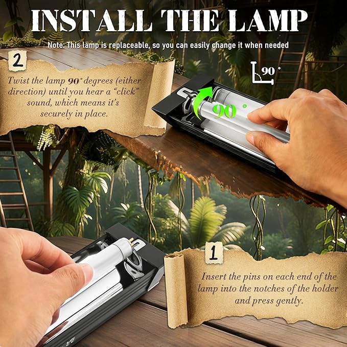 T5 Reptile UVB Light 34.5 Inches Fixture with UVB 10.0 Bulb High Output Hood for Terrariums, Basking Reptiles, Lizards, Chameleons, Iguanas, Bearded Dragons, 21W