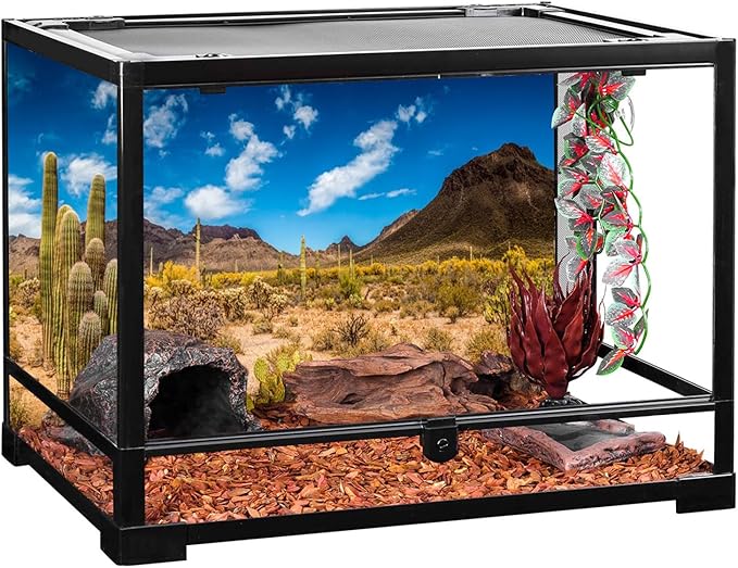AWERT 24x16 inches Reptile Habitat Background Blue Sky Oasis Cactus Desert Terrarium Background Vinyl