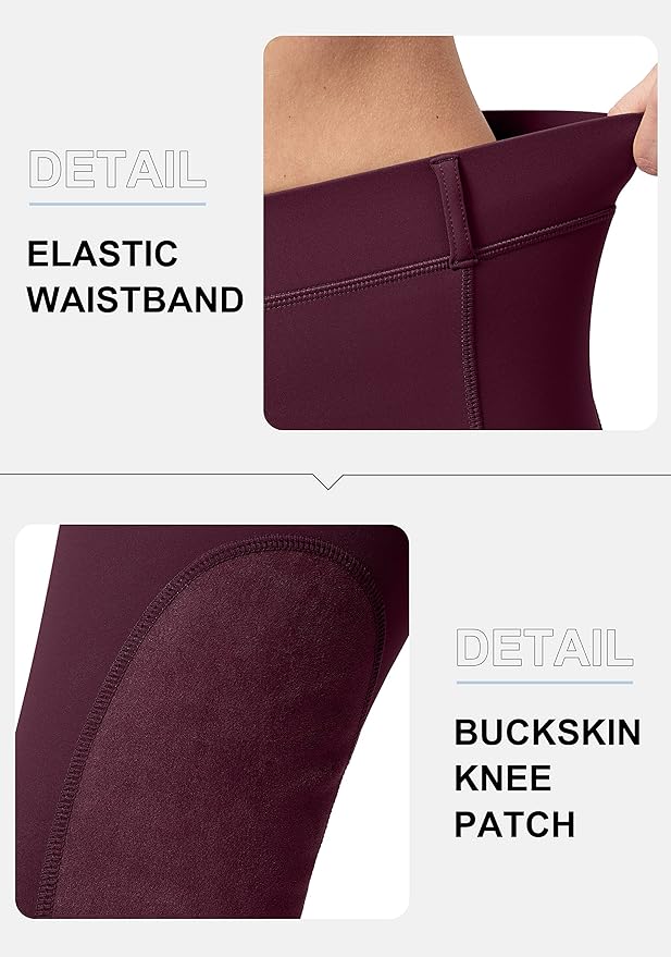 SANTINY Women's Horse Riding Pants with Zipper Pockets Knee-Patch Schooling Tights Equestrian Breeches for Women