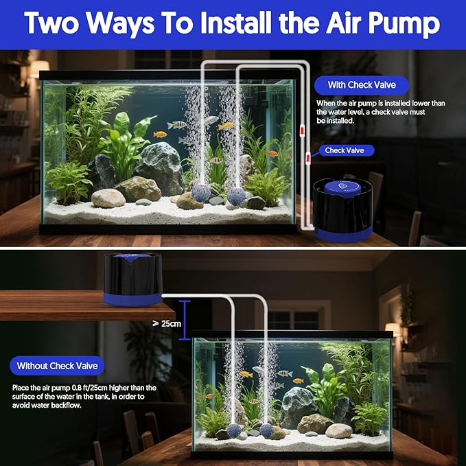 QZQ Aquarium Air Pump, Quiet Fish Tank Air Pump with Dual Outlets, 3W/5W Powerful Adjustable Oxygen Pump with Accessories, Aquarium Bubbler Aerator for Fish Tank Up to 80 Gallon (3W)