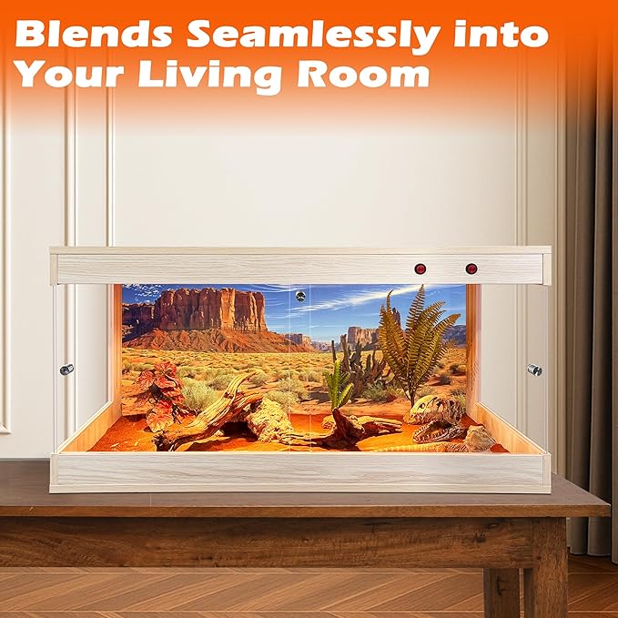 Royxen Tempered Glass Reptile Tank 33 Gallon, Reptile Enclosure with Metal Mesh Top and Lockable Design, Bearded Dragon Tank for Lizard Habitat, 32"x16"x16", Oak