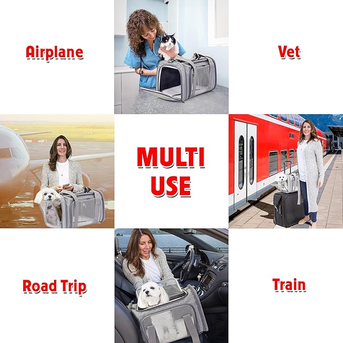 dbest products Pet Smart Cart Sport, Soft Sided Collapsible Cat Carrier Airline Approved with Mesh Panels and Easy Side/Top Loading, Grey
