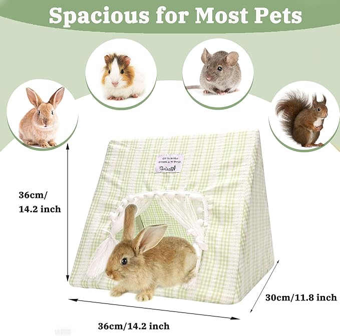 Guinea Pig Hideout Large with Curtain, Bunny Hideout, Machine Washable Guinea Pig Hide Tent Houses & Habitats, Small Animal Hideout for Pet Rabbit, Ferret, Rat, Chinchilla, Squirrel (Grid, Large)