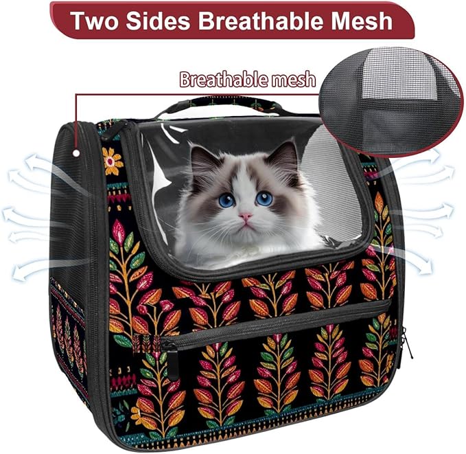 Portable Travel pet Backpack Carrier Hamster Bag Small Dog cat Carrier Breathable Hang Bag, Motifs African Boho Paisley Floral (29)