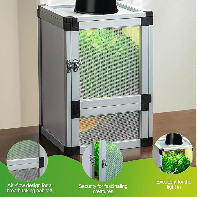 8" x 8" x 12" Bright White Reptile Cage, Rainforest Habitat with Screen Door, Ventilated Terrarium for Lizards, Frogs, Snakes, Easy Assembly