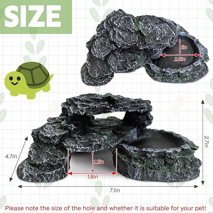 PINVNBY Reptile Hide Resin Turtles Dock for Aquarium (Size: 7.1 x 4.7 x 2.7 inches), Turtle Basking Platform for Small Size Snake Crested Gecko Lizard Frogs Newts