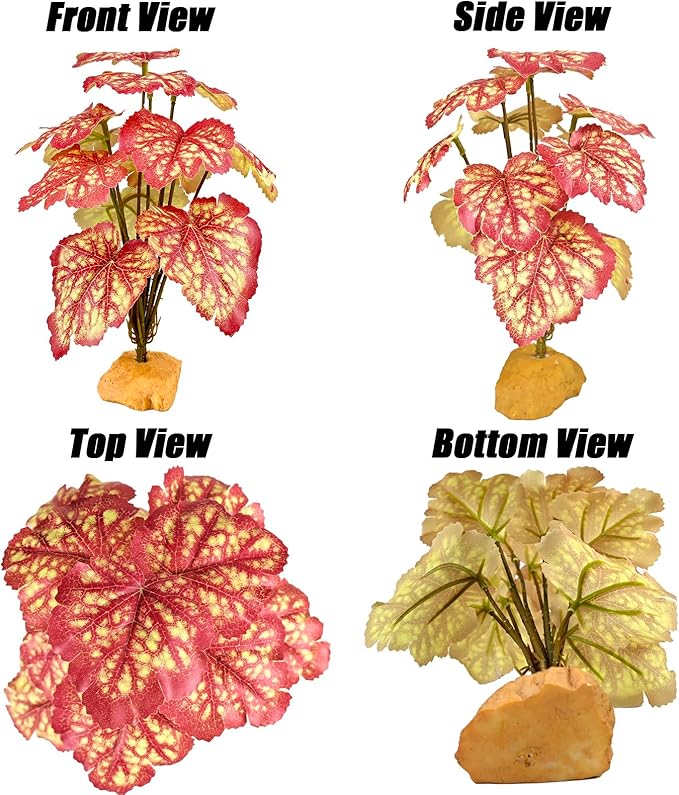 Woyrise Reptile Artificial Plants for Terrarium Decor, Amphibian Habitat Decorations Bearded Dragon Tank Accessories fit Crested Gecko Leopard Lizard Chameleon Snake Frog - Fake Pink Heuchera