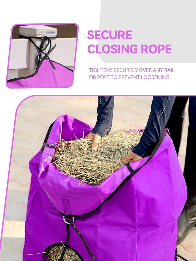 Harrison Howard Premium Durable Horse Hay Bag Slow Feed Hay Bag Waterproof Large Capacity Horse Tote 3pcs-Purple