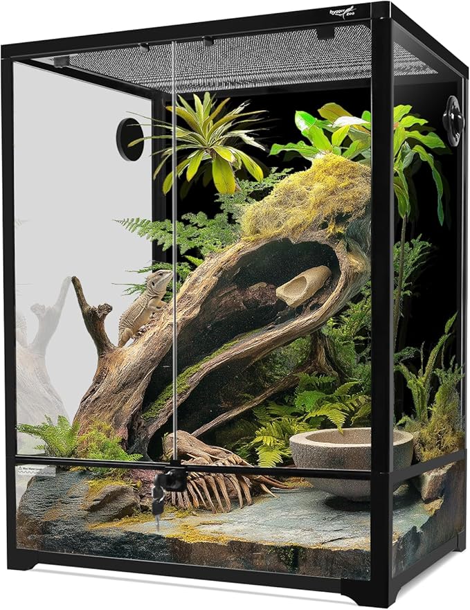 Glass Reptile Terrarium 24" x 18" x 30"Front Opening Chameleon Cage ull View Glass Terrarium Tank with Double Hinge Door for Reptiles Amphibians, Bearded Dragon Gecko Lizard Snake