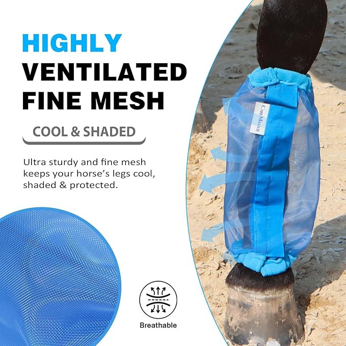 Universal Size Horse Leggings Fine Mesh Greatly Reduce Stomping Breathable Horse Boots Leg Wraps (Set of 4) Blue