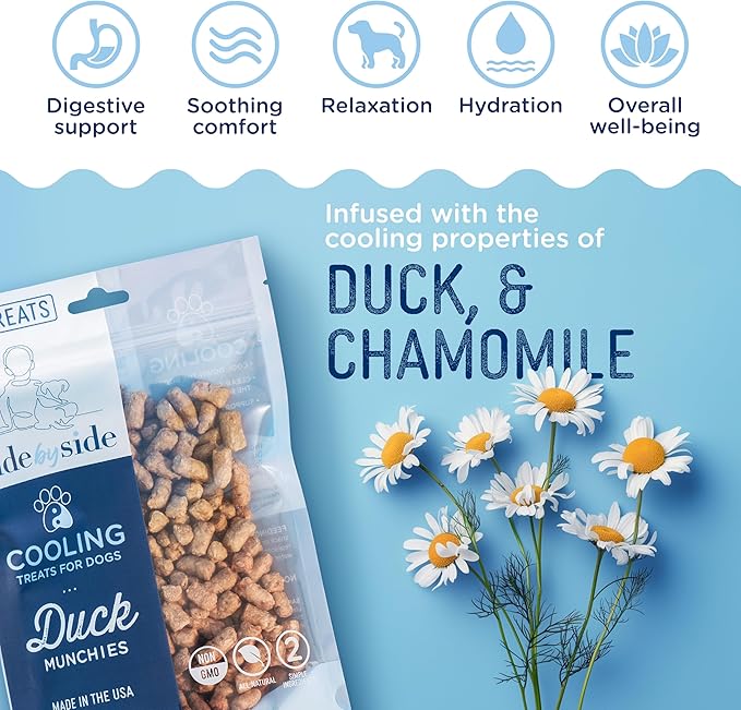 Side by Side Duck Munchies - Cooling Freeze-Dried Dog Treats - Ideal Dog Training Treats, Snack or Reward - Made of Whole Raw Ingredients, Free of Artificial Additives - USA Made (4oz., Pack of 2)