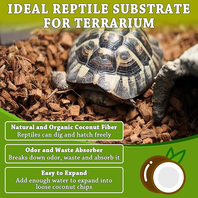 ZeeDix Coconut Husk for Reptiles, Organic Coconut Chips Substrate Coco Husk Snake Bedding, Coco Coir Chips Reptile Substrate for Ball Python, Tortoises, Geckos, Lizards, Hermit Crab, Lizard, Tarantula