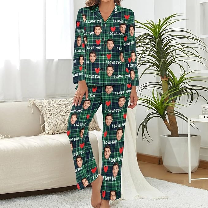D-Story Personalized Pajamas with 1-8 Faces for Women Men, Custom Christmas Pjs, Pajamas Gifts For Family,Cat Mom,Dog Mom