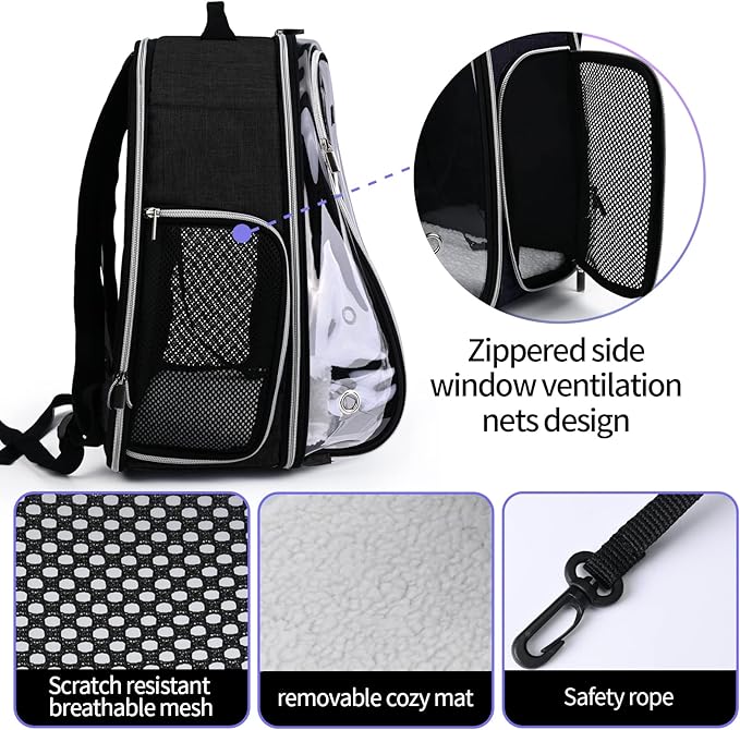 BAGLHER Cat Carrier Backpack Bubble - Fit Up to 18 Lbs - Airline-Approved Dog Backpack Carrier for Small Pets Puppies Dogs Bunny, Space Capsule Dog Carrier Backpack for Travel Outdoor Hiking, Black