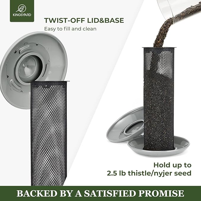 Kingsyard 2 Pack Finch Feeders for Outdoors Hanging, Metal Mesh Tube Bird Feeder for Nyjer/Thistle Seed, 2.5 lbs Large Capacity (Grey)