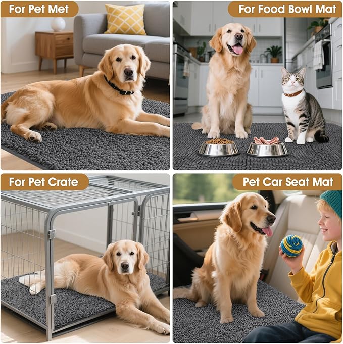 IM HOME 4 Pieces Muddy Door Mats for Dogs, Chenille Absorbent Pet Mats, Quick Dry, Trap Dirt Non Slip Heavy Indoor Doormat Soft Dog Bed Mat Front Inside Door Mat for Indoor Outdoor Entrance,Grey
