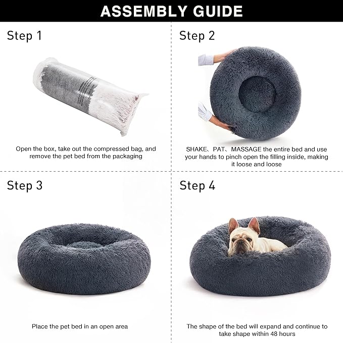 Love's cabin Calming Cat Bed for Indoor Cats, Anti-Anxiety Donut Round Dog Bed, Fluffy Faux Fur Washable Pet Bed for Small Medium Dogs and Cats,Bluish Grey,20in