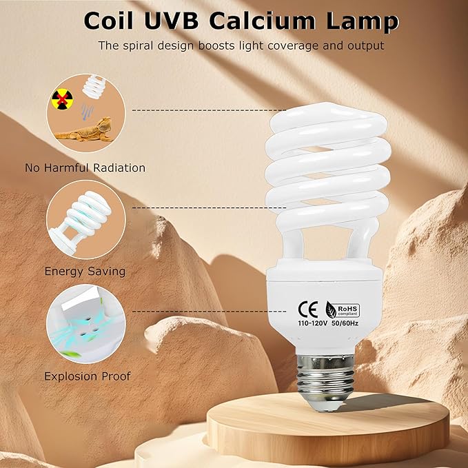 UVB 105.0 Reptile Light 13W, Compact Fluorescent Lamp，Coil UVB Desert Bulb–Lighting for Bearded Dragons, Lizards, Tortoises, Snakes, Geckos, Amphibians & Small Reptile Tanks