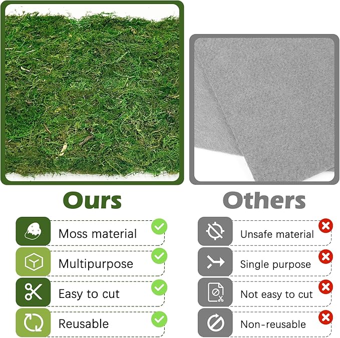 Reptile Carpet Cuttable Terrarium Mat Artificial Moss Reptile Liner Green Substrate Flooring Bearded Dragon Tank Accessories for Leopard Gecko Lizard Snake Tortoise (11.81" x 70.87")