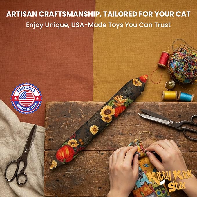 Catnip Kicker Toys – 15" Set of 2, Durable Cat & Kitten Kick Sticks, 100% Potent Catnip. Made in USA. Encourages Exercise & Play for Cats of All Breeds. Interactive Toy Relieves Boredom (Festive Fall)