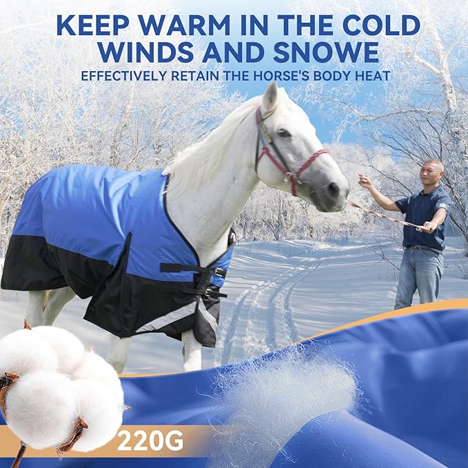 36” Winter Horse Blanket, 1200D Waterproof Poly Horse Turnout Blanket, Durable Tear-Resistant Thick Horse Blanket with Snuggit 220G Filling, Breathable Warmth Turnout Blankets for Horse