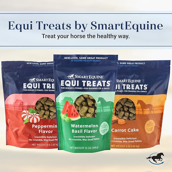 Uckele SmartEquine Equi Treats | Made with Timothy Grass & Sunflower Meal | High-Fiber Horse Treats | Low ESC & Starch | Bite-Sized | No Added Sugar | Cookies for Horses | 4 LB (4 LB, Apple Pie)