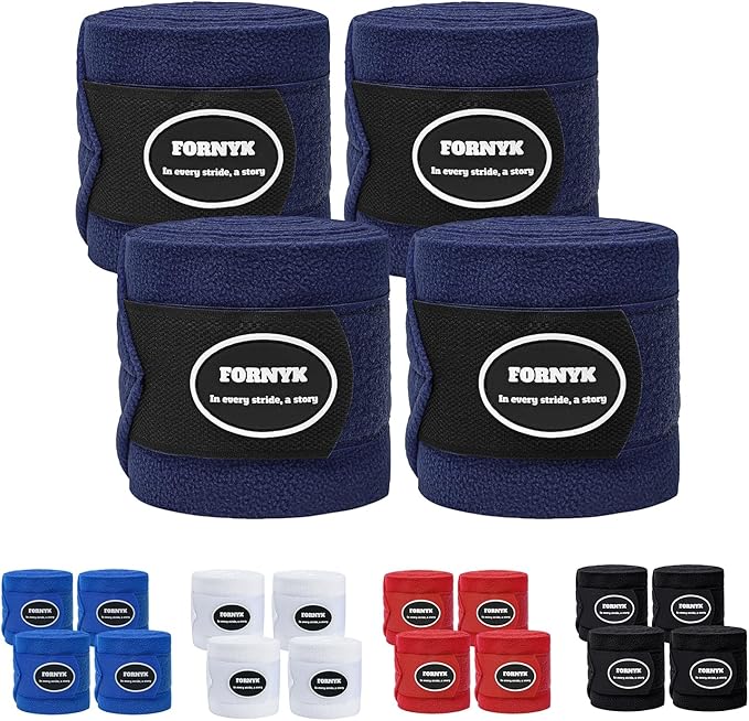 Horse Polo Leg Wraps, Fleece Wraps Elastic Bandages, Comfort Equestrian Standing Wraps, Set of 4, Boot Protection Stable Wraps Supplies (Full 10ft Navy)