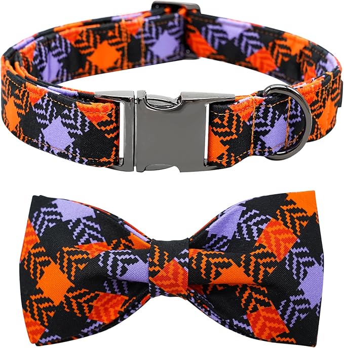 Halloween Dog Collar, Pet Collar Bow Plaid Pet Collars Girl Boy Holiday Pet Collars Gift Bow Dog Collar Cute Soft Puppy Collars for X-Large Dogs