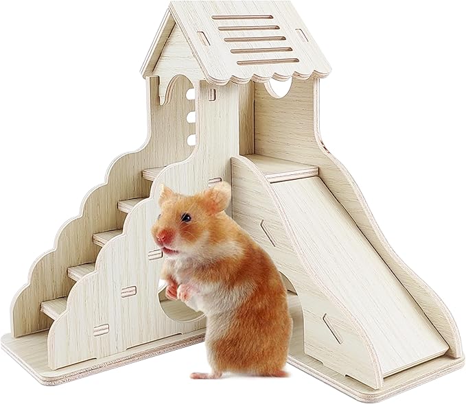 Hamster House - Double-Decker Hut With Slide, Cage Accessories, Small Animal Habitat Decor