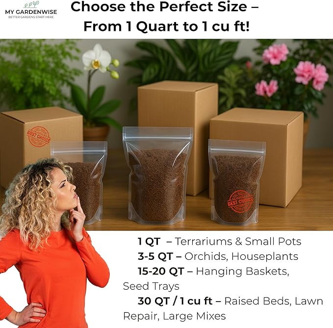 Peat Moss for Plants – Organic Sphagnum Peat Moss for Orchids, Terrariums, Seed Starting, Reptiles & Potting Soil Mix (5 quarts)