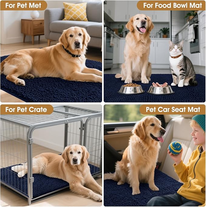 IM HOME Extra Large 60" x 36" Navy Blue Dog Door Mats for Muddy Paws, Chenille Absorbent Dog Mat, Non Slip Heavy Mud Mat for Dogs, Soft Pet Bed Mat for Entryway, Mud Paws, Inside Floor