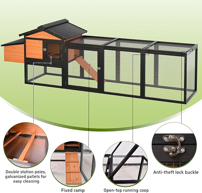 Wooden Chicken Coop, Large Outdoor Hen House with Nesting Box Poultry Cage, Rabbit Hutch Bunny Cage, Waterproof for Outdoor Backyard