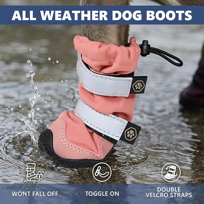 Spark Paws Dog Shoes, Waterproof Dog Boots for Medium to Large Dogs, Non Slip, Breathable Dog Booties and Paw Protectors - 4PCS Doggie Hiking Boots with Reflective Straps - Pink - Size 2