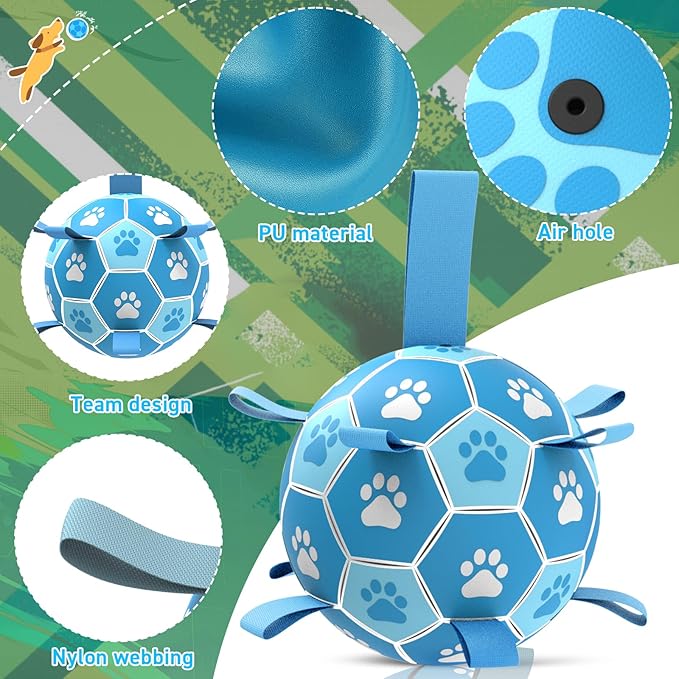 QDAN Dog Soccer Balls Toys : Premium Dog Soccer Ball with Straps, Outdoor Dog Toys, Pet Training Soccer for Medium Large (8 Inch)
