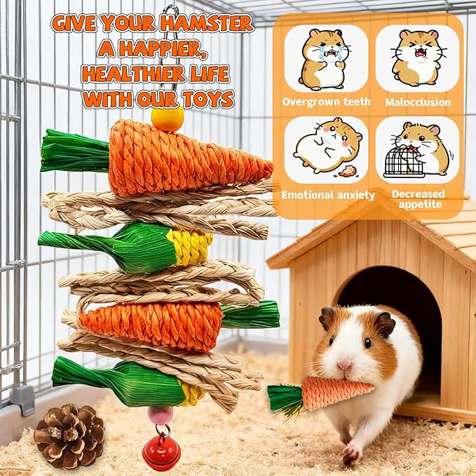 Rabbit Toys Bunny chew/Guinea Pig Toys Natural Timothy Hay Sticks Apple Wood Sticks Handmade for Guinea Pig Hamster Rat Chinchilla (TOY-1-18)
