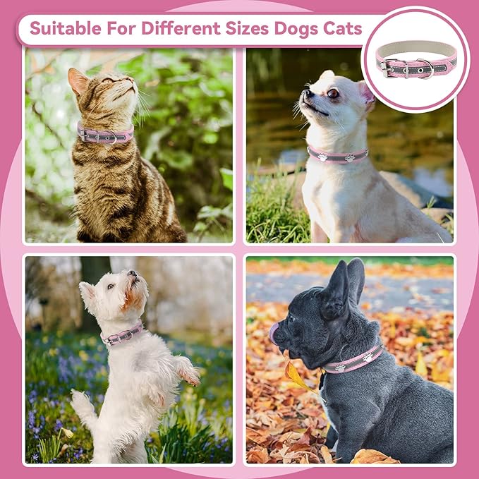 PETCARE Reflective Dog Collar with Cute Paw Rivet Studded Funny Soft PU Leather Adjustable Puppy Dog Collars for Small Medium Large Dogs Cats (Pink,XX-Large)