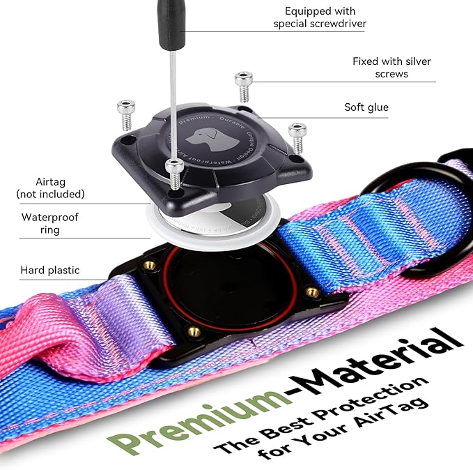 2026 Upgrade Waterproof AirTag Dog Collar, Military Tactical Dog Collar with AirTag Holder, Comfortable Control Handle and Metal Buckle, GPS Dog Collar Holder for Medium to Large Dogs (Snow Cone,L)
