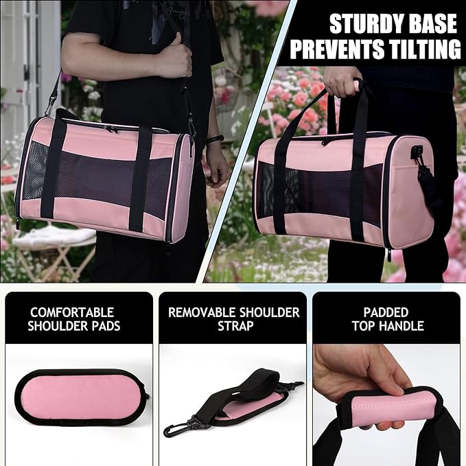 Cat Carriers Soft-Sided,Pet Carrier for Small Cats Dogs Puppies up to 1-15 LBS,TSA Airline Approved, (Medium,Pink)