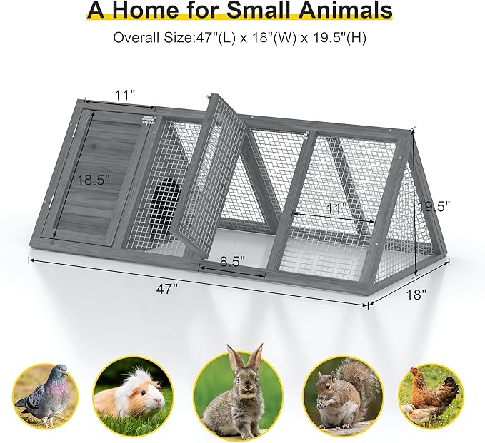 GOJOOASIS Chicken Coop for 2 Chickens Small Rabbit Hutch Quail Coop Wooden Bunny Cages Outdoor Chicken House w/Ventilating Wire (Grey)